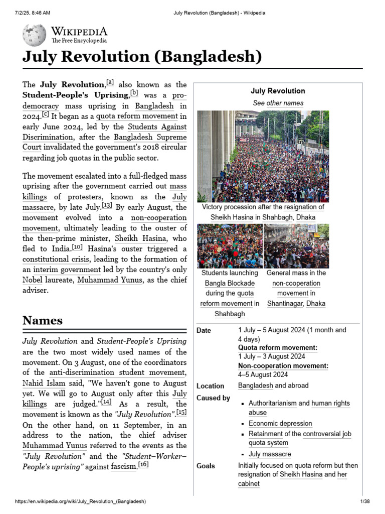 July Revolution: Bangladesh 2024 Uprising | PDF | Bangladesh | Government