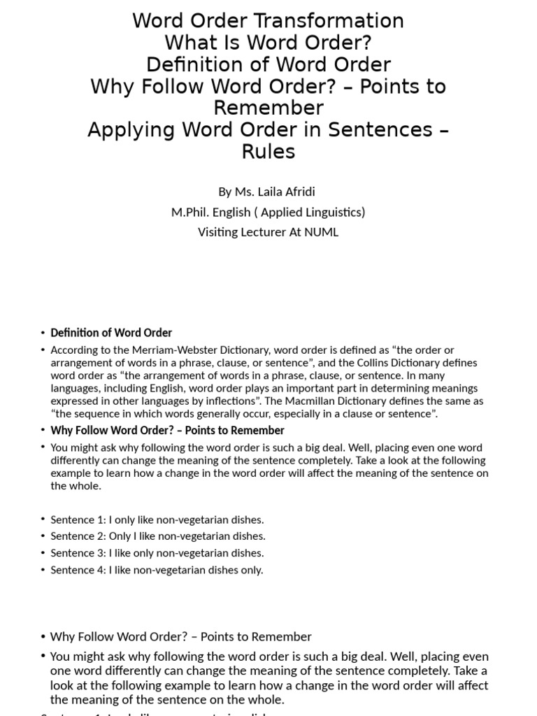 Understanding Word Order Rules | PDF | Adverb | Adjective