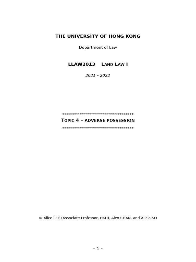 Adverse Possession in Hong Kong Law | PDF | Leasehold Estate | Lease
