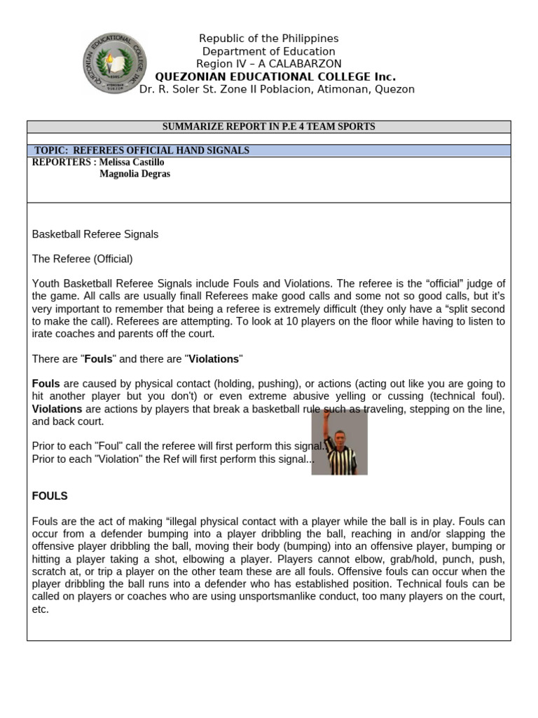 Basketball Referee Hand Signals Guide | PDF | Games Of Physical Skill ...