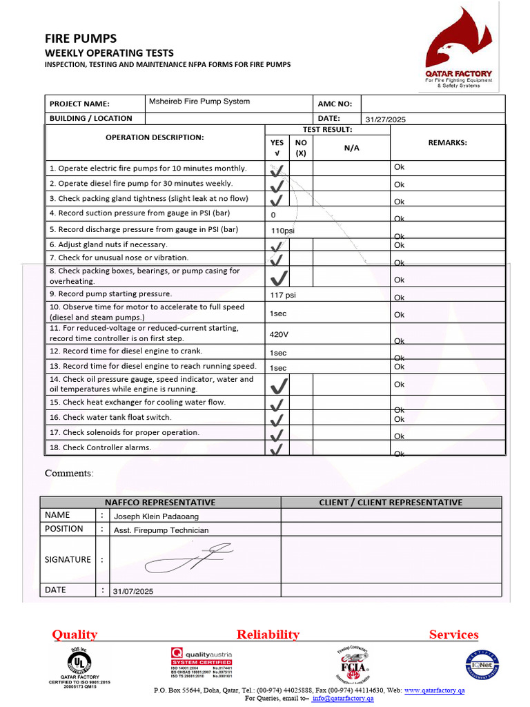 Weekly Fire Pump Test Procedures | PDF | Pump | Mechanical Engineering