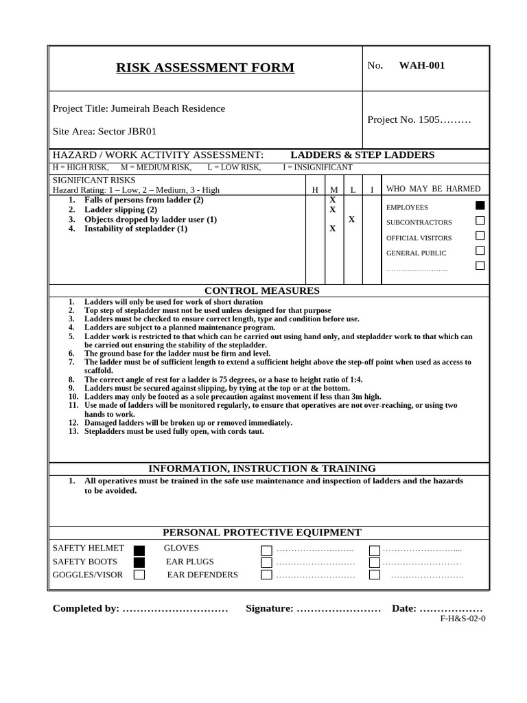 Ladder Safety Risk Assessment Form | PDF | Ladder | Occupational Safety ...
