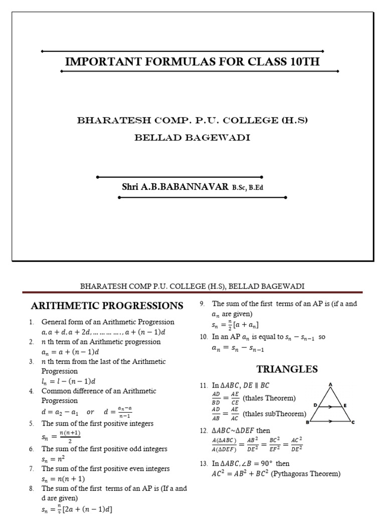 10th All Chapters Farmula | PDF | Circle | Area