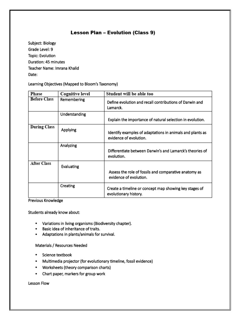 Lesson Plan Evolution Chap 13 | PDF | Evolution | Charles Darwin