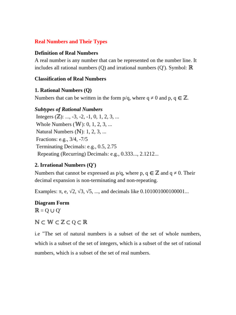 Types and Properties of Real Numbers | PDF | Numbers | Integer