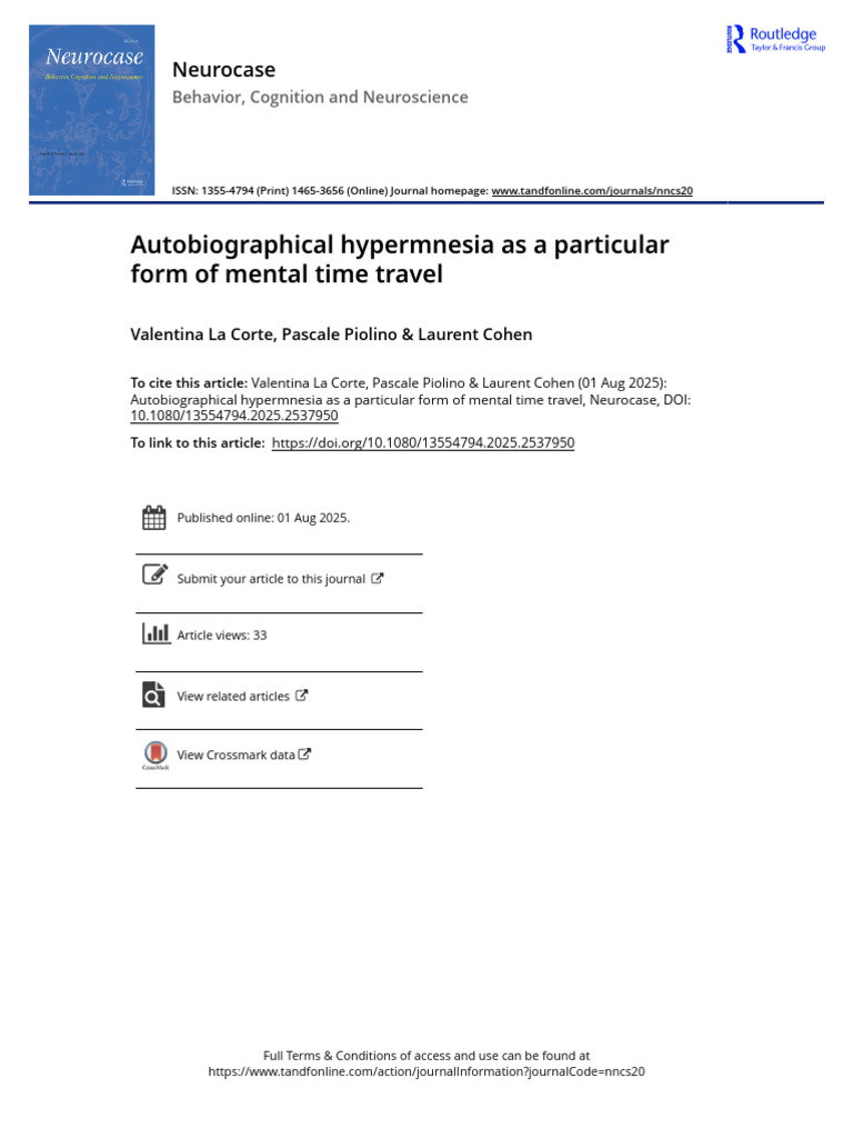 Autobiographical Hypermnesia Case Study | PDF | Memory | Recall (Memory)