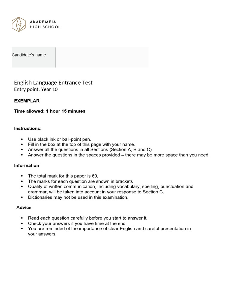 Year 10 English Language Test Guide | PDF | Ships | Flood