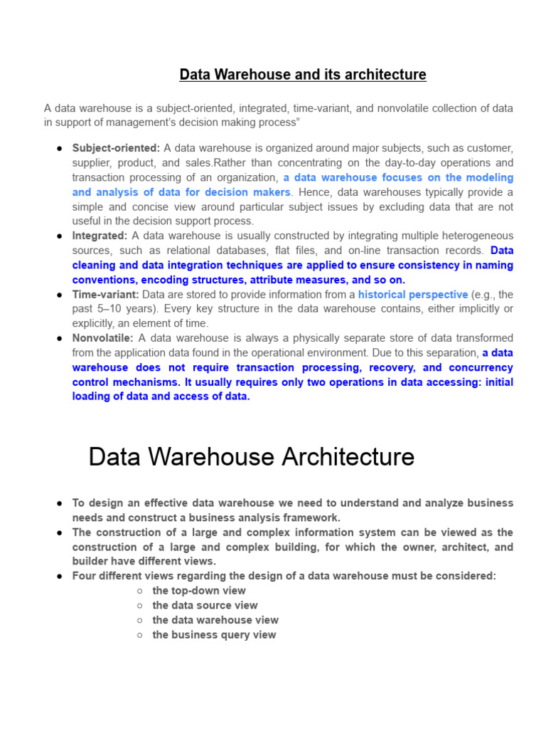 Data Warehouse and Its Architecture | PDF | Data Warehouse | Databases