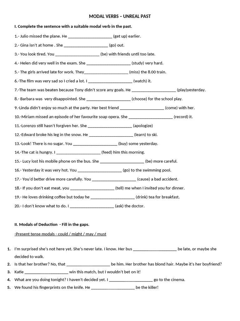 Modal Verbs: Unreal Past Exercises | PDF | Grammar | Syntax