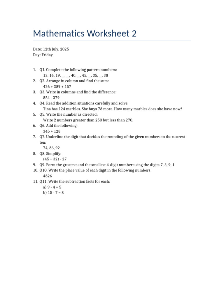 Math Worksheet 2 | PDF