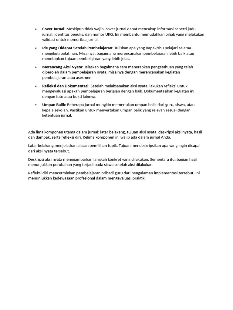 Komponen Utama Jurnal Pembelajaran | PDF