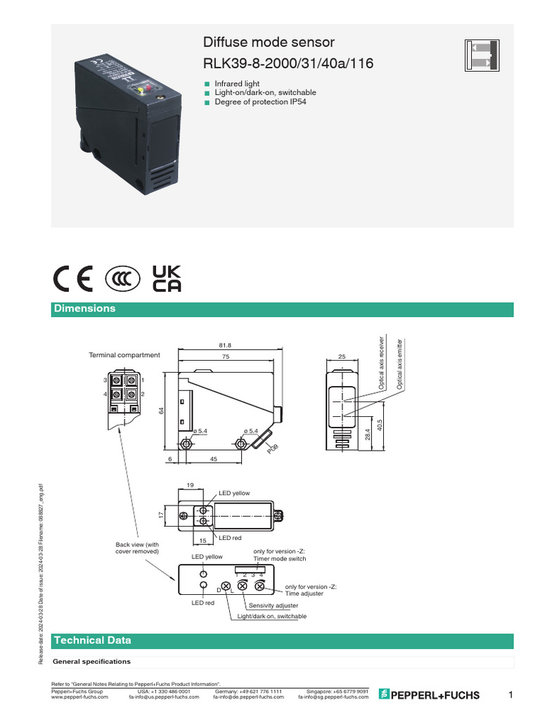 Diffuse Mode Sensor RLK39-8-2000 | PDF | Measuring Instrument | Tools