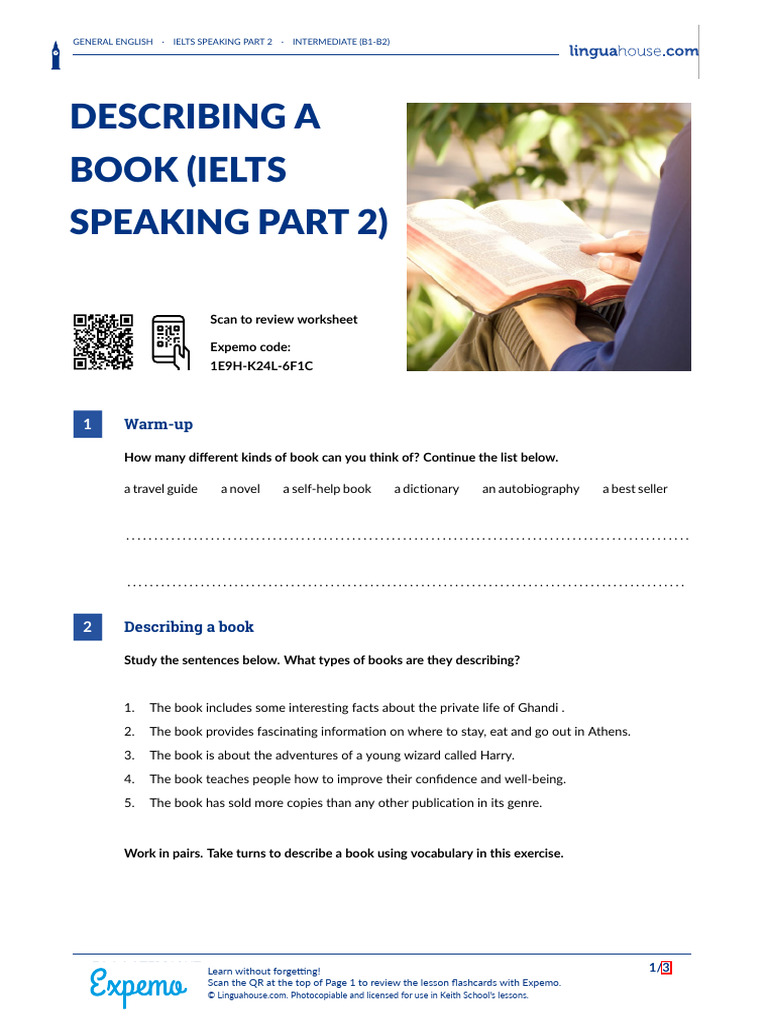 Describing A Book Ielts Speaking Part 2 British English Teacher B1 B2 | PDF