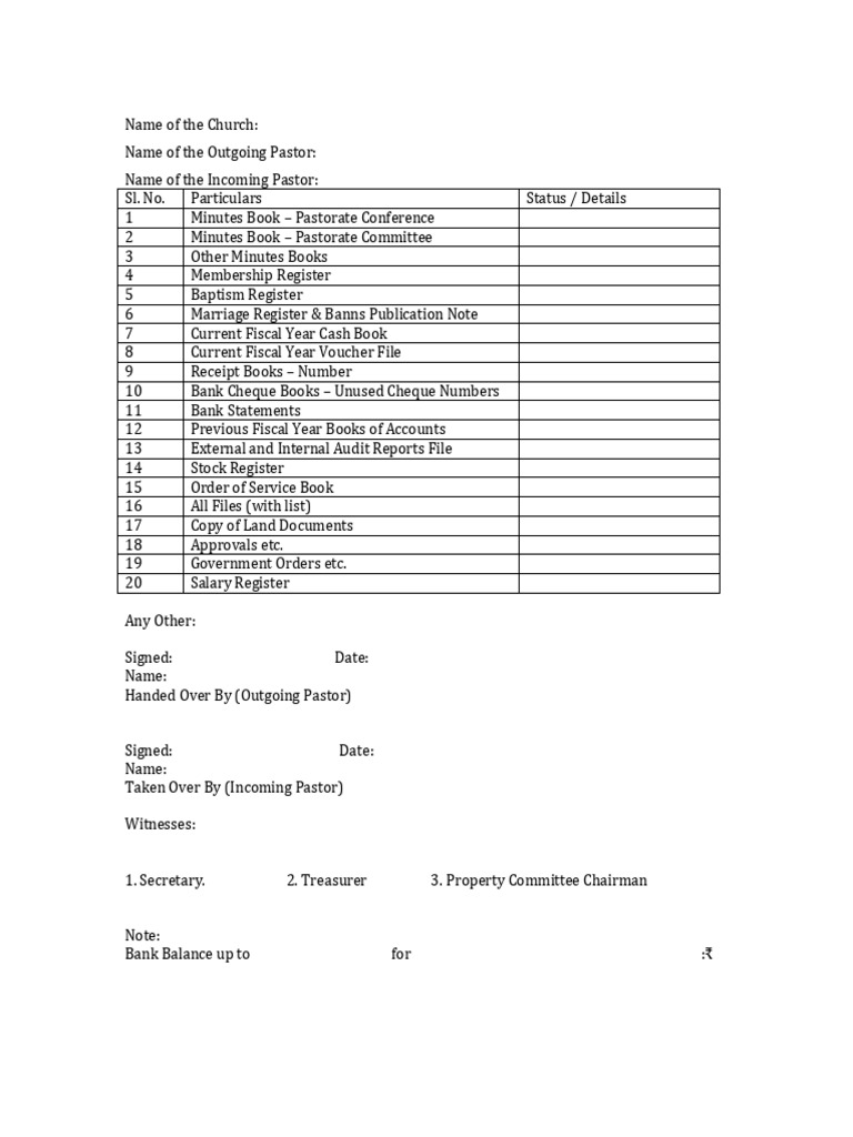 Handover and Takeover Form | PDF