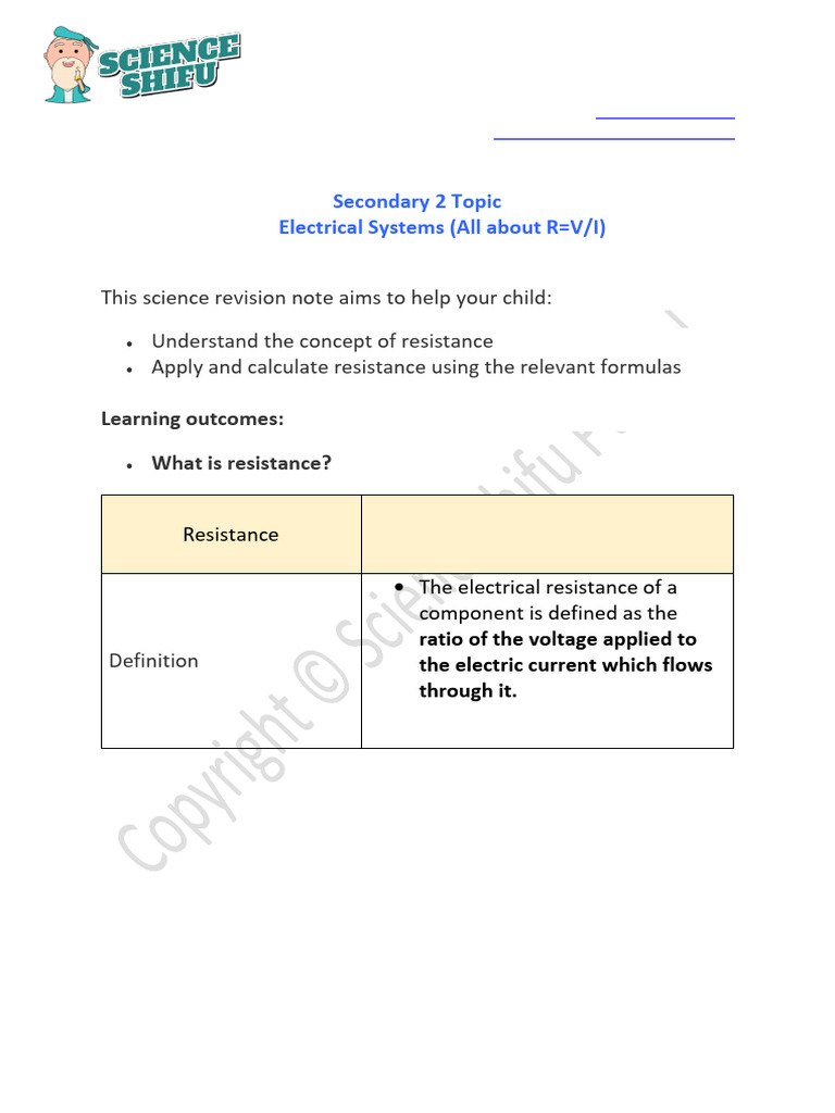 Sec 2 Electrical Resistance Guide | PDF | Electromagnetism | Electricity