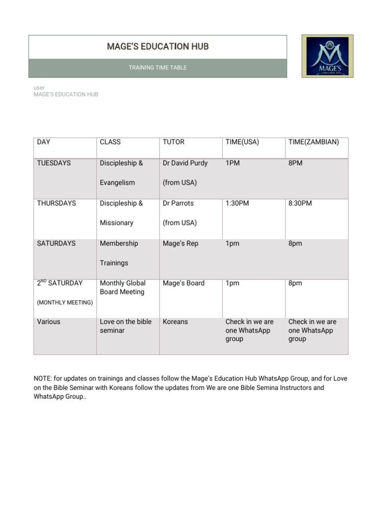 Mage's Education Hub Time Table | PDF