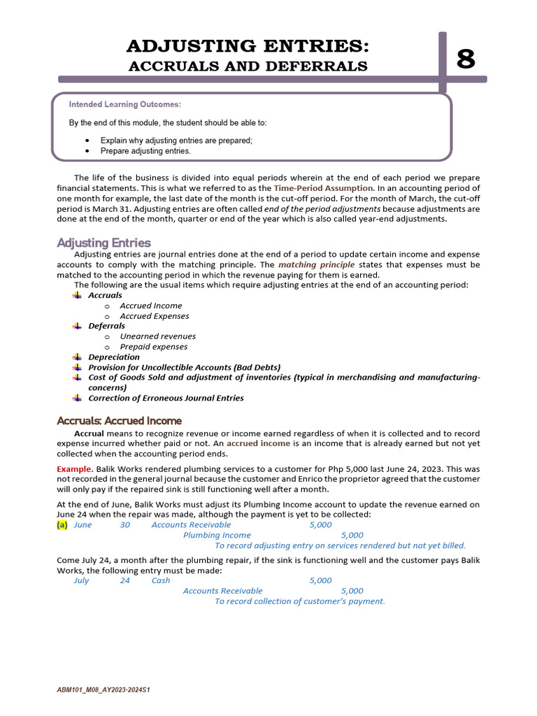 Adjusting Entries: Accruals & Deferrals | PDF | Deferral | Accrual