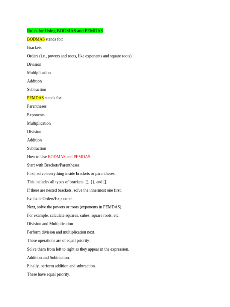 Bodmas Rules | PDF