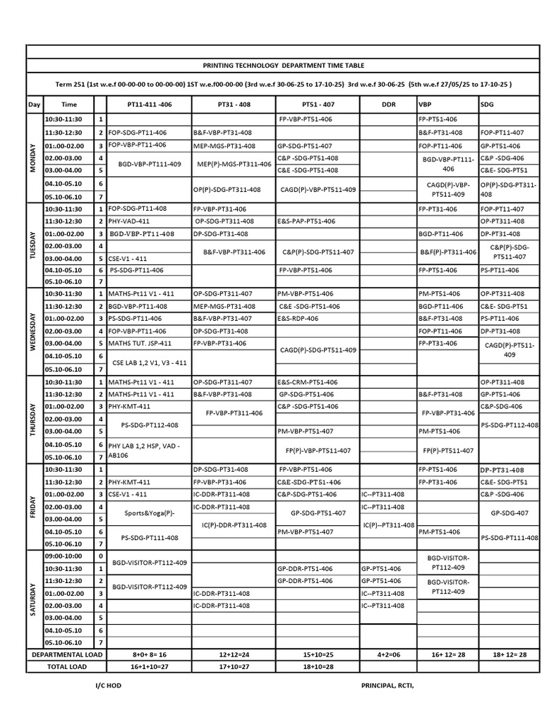 Printing Technology Department Timetable | PDF