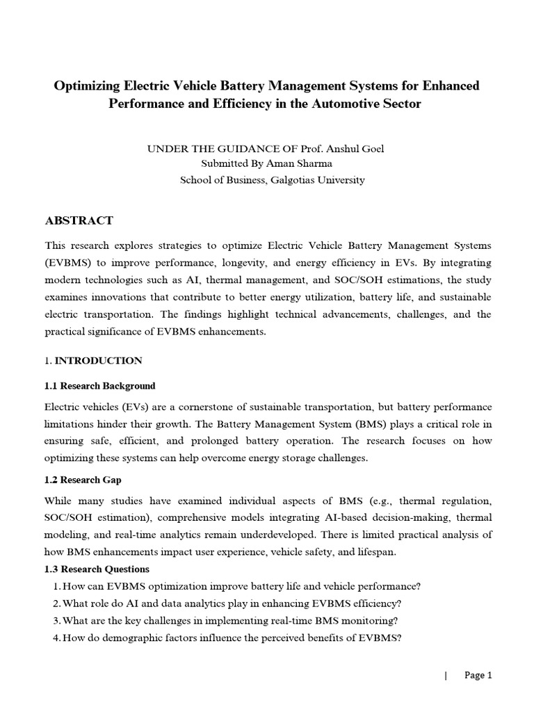 Optimizing Electric Vehicle Battery Management Systems For Enhanced ...