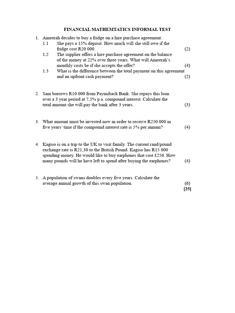 Financial Mathematics Test Questions | PDF