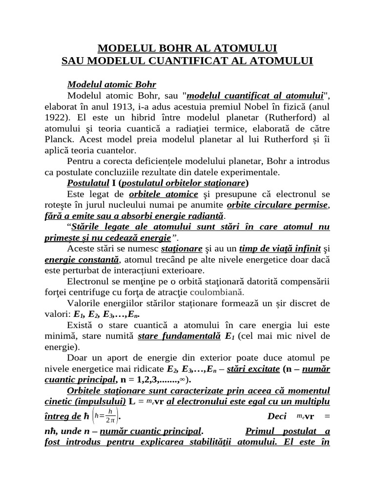 Modelul Lui Bohr | PDF