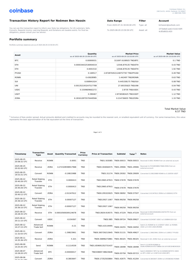 Relevés Account Coinbase | PDF | Prices | Bitcoin