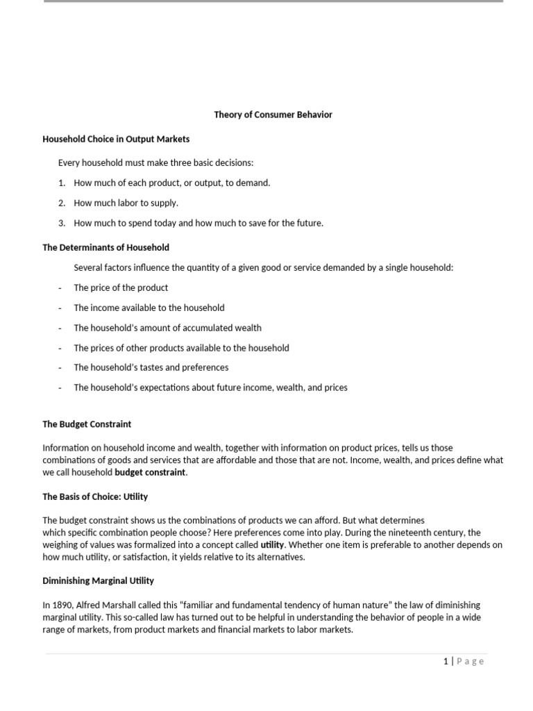Household Choices in Consumer Behavior | PDF | Utility | Marginal Utility