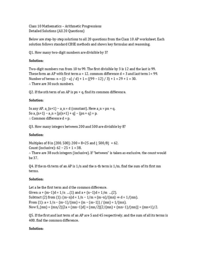 Sum of Last 10 AP Terms Explained | PDF | Mathematical Objects ...