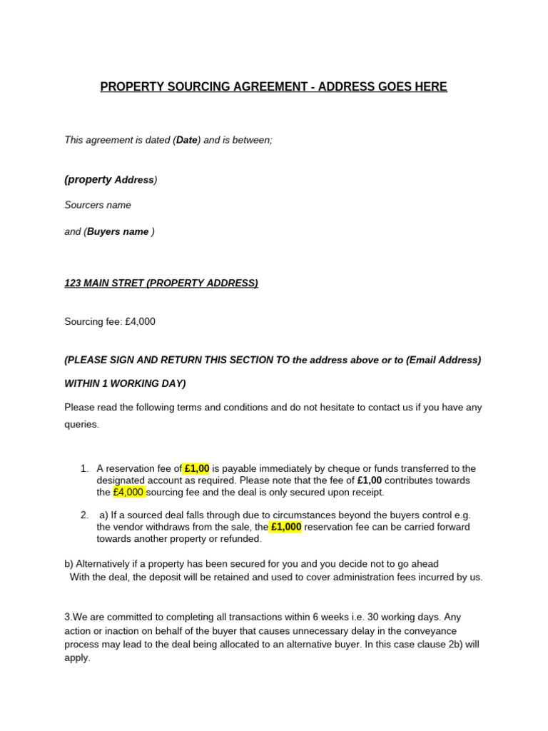 Sourcing-fee-Agreement - Property Address | PDF