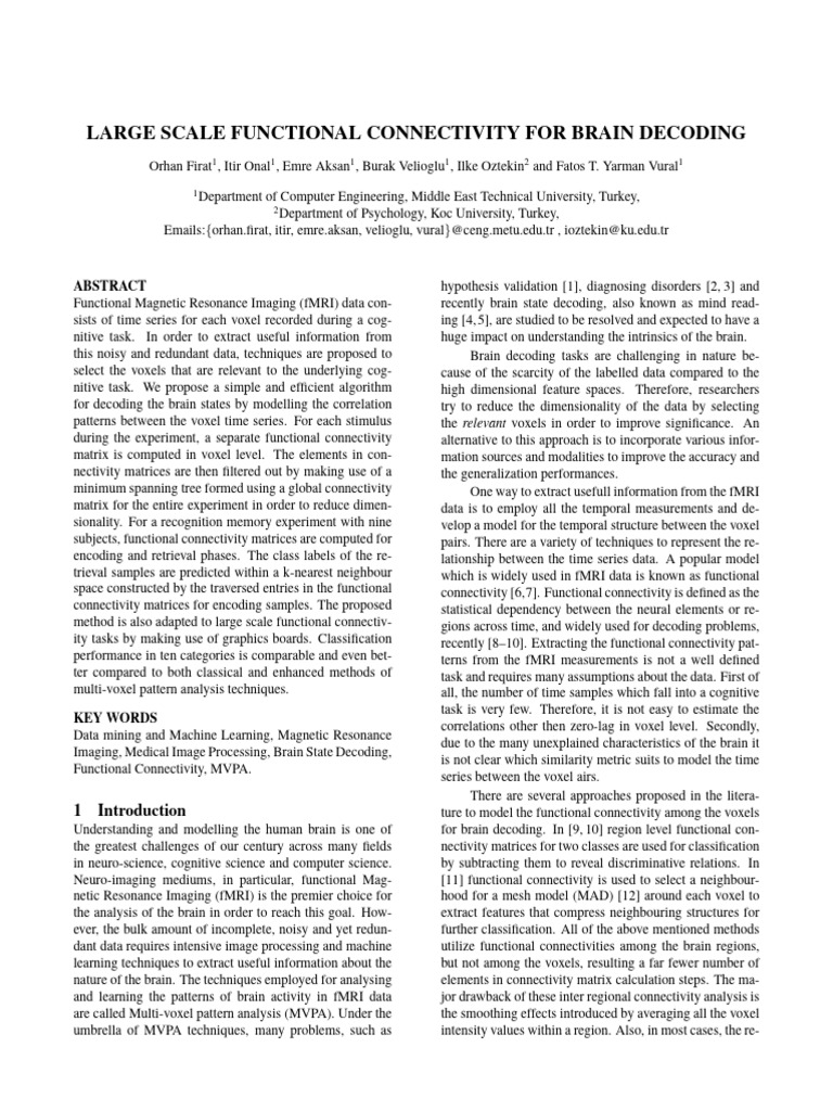 Brain State Decoding via Connectivity Analysis | PDF | Matrix ...