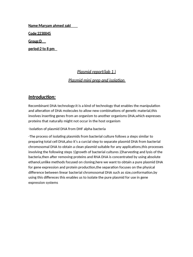Lab Reports Biotech Lab | PDF | Plasmid | Bacteria