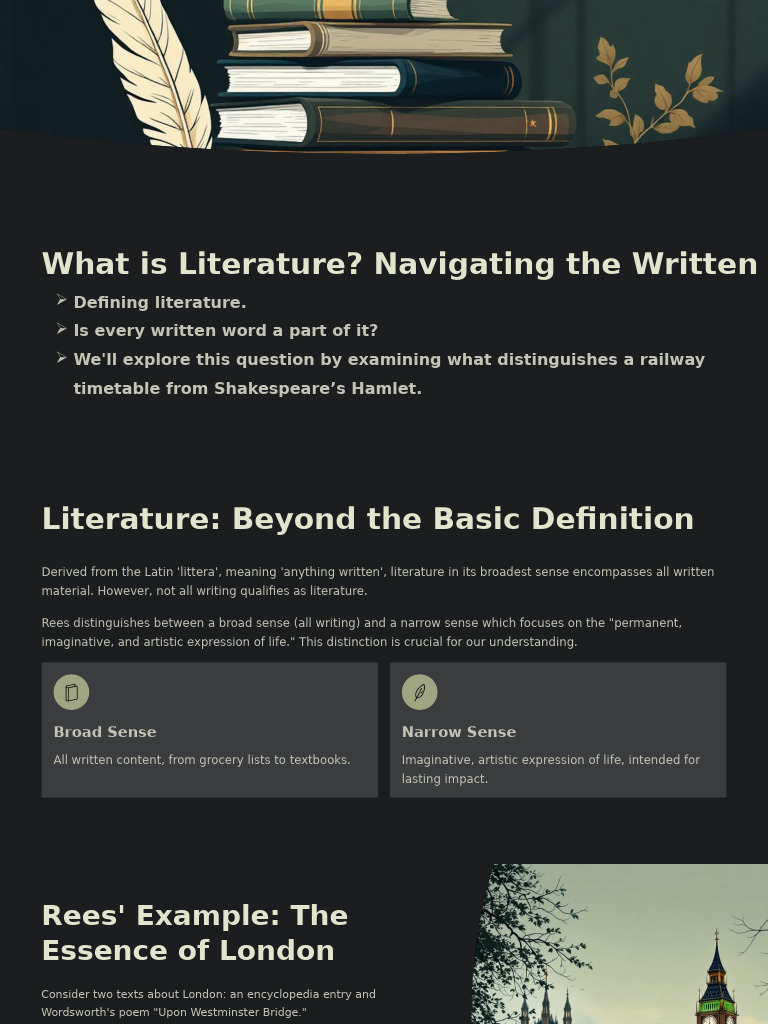 Defining Literature: Key Distinctions | PDF | Encyclopedias | Imagination
