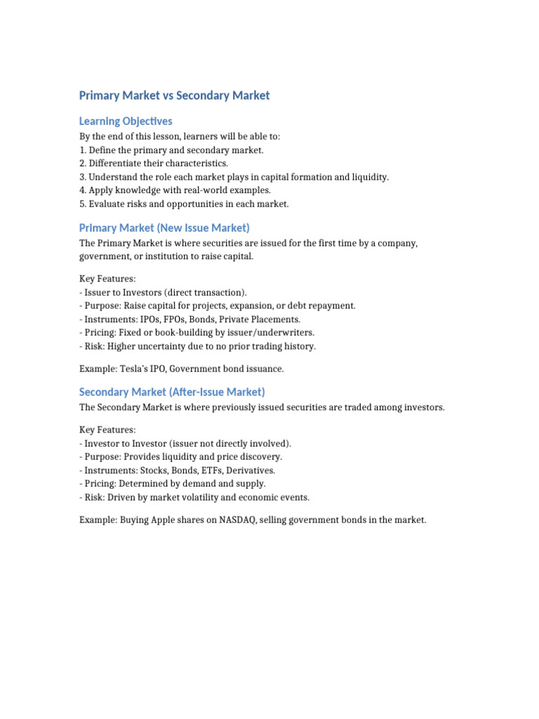 Primary vs Secondary Market Explained | PDF