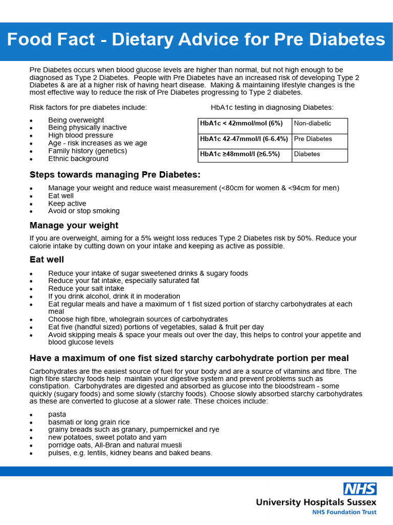 NHS Pre Diabetes Diet Guidelines | PDF | Prediabetes | Diabetes
