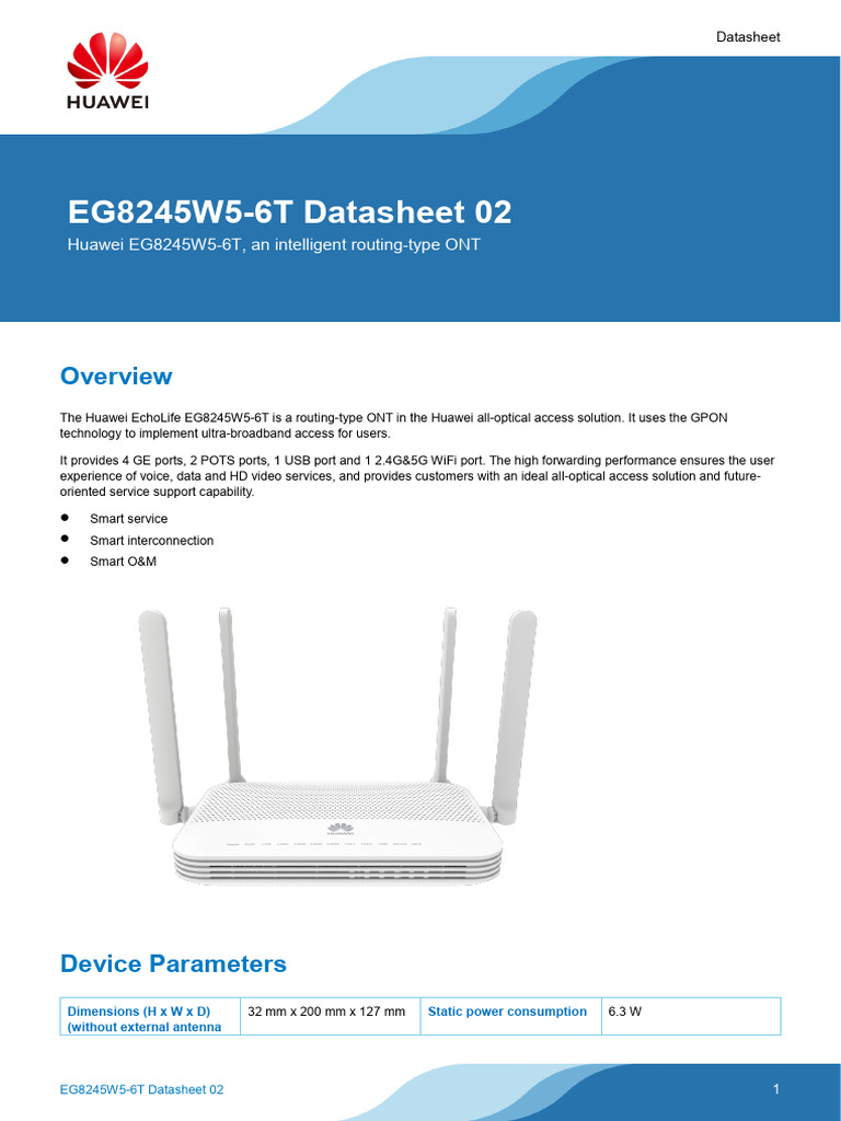 Huawei EG8245W5-6T, An Intelligent Routing-Type ONT | PDF | I Pv6 ...