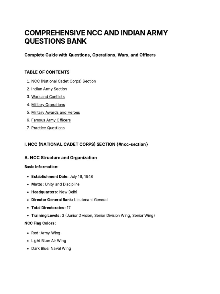 NCC Questions Bank with Answers PDF | PDF | Military | Military ...