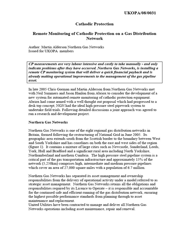 Remote Monitoring for Cathodic Protection | PDF | Corrosion | Electricity