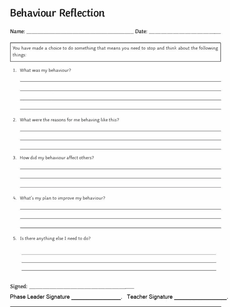 Behavior Reflection Worksheet | PDF