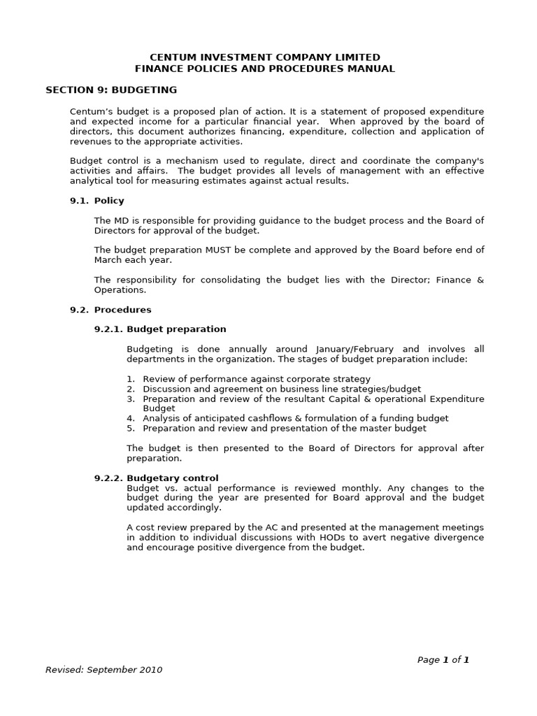 Centum Investment Budgeting Policies | PDF | Budget | Expense