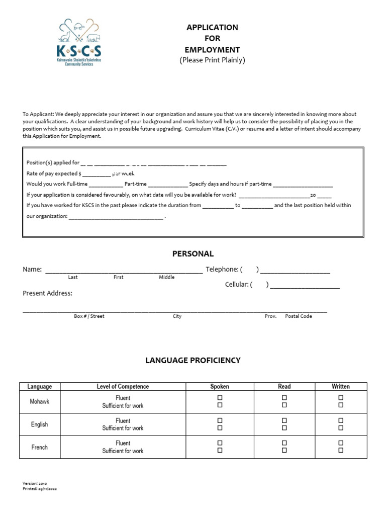 Employment Application Form Template | PDF | Employment | Equal Opportunity