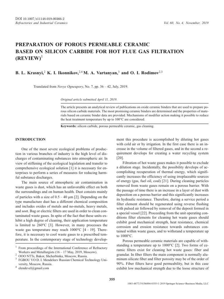 Porous Silicon Carbide Ceramics for Gas Filtration | PDF | Silicon ...