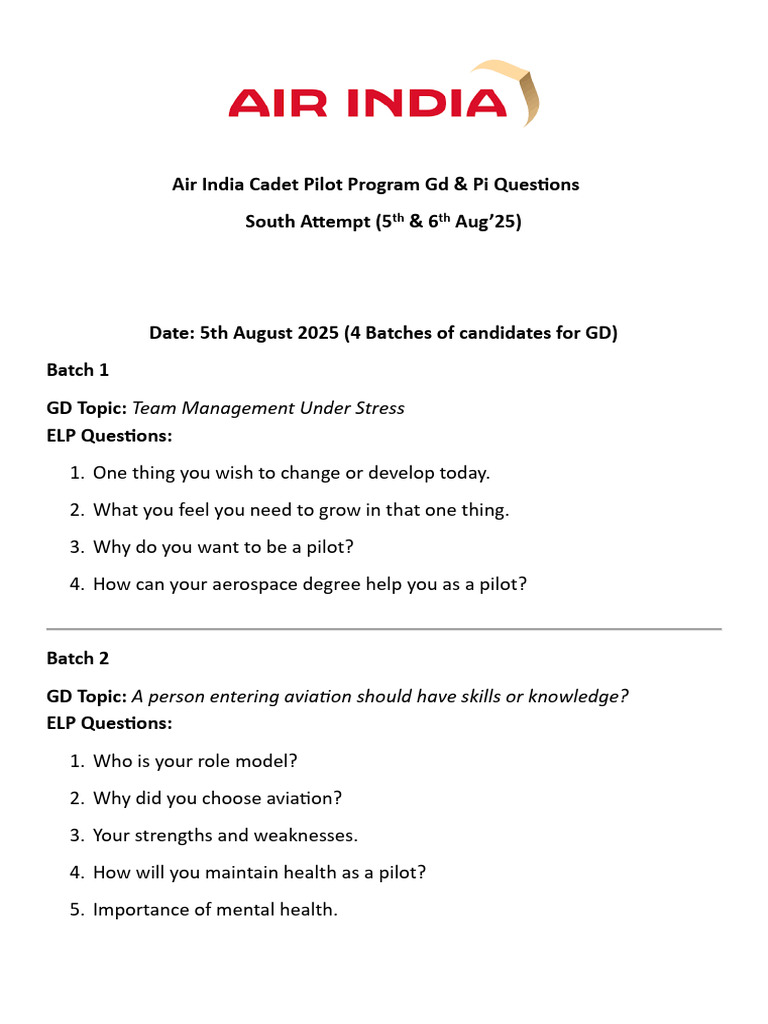 Air India Cadet Pilot Program 2025 Guide | PDF