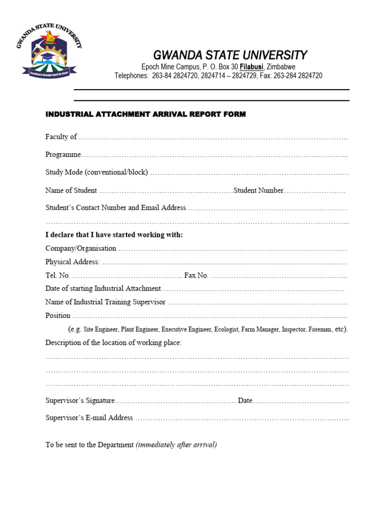 Industrial Attachment Arrival Report Form | PDF