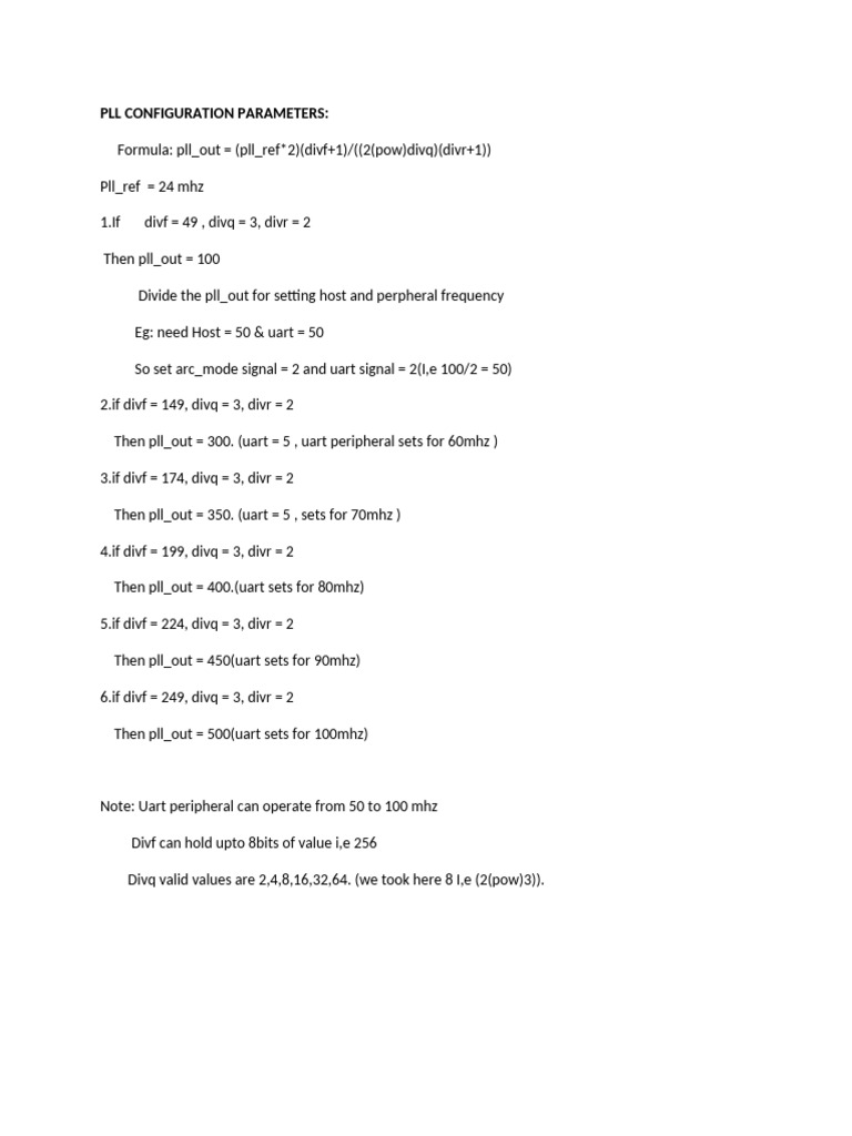 PLL Configuration for Frequency Settings | PDF
