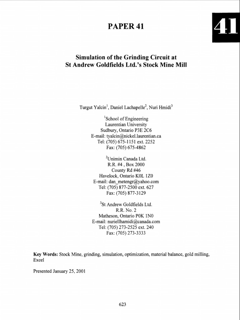 Grinding Circuit Simulation at Stock Mine | PDF | Mill (Grinding ...