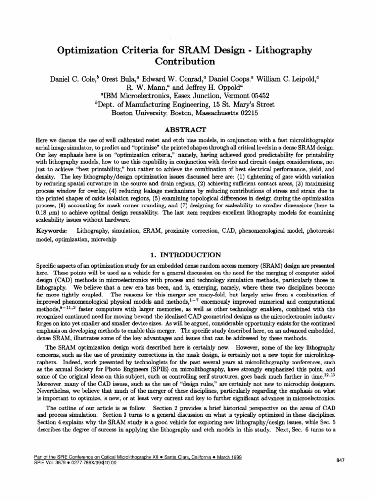 SRAM Design Lithography Optimization Guide | PDF | Field Effect ...
