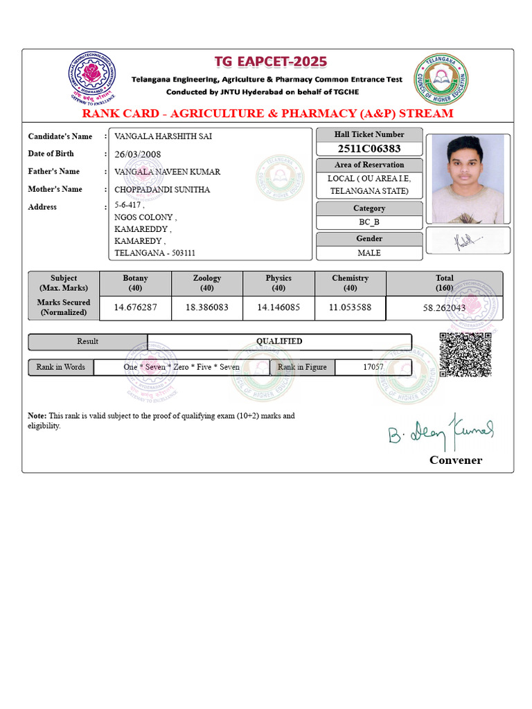 Https-:Eapcet - Tgche.ac - in:TGEAPCET:EAPCET RankCard Med | PDF