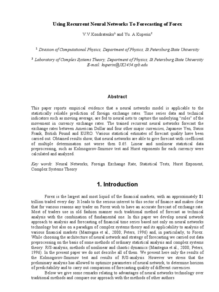 Using Recurrent Neural Networks To Forecasting of Forex | PDF