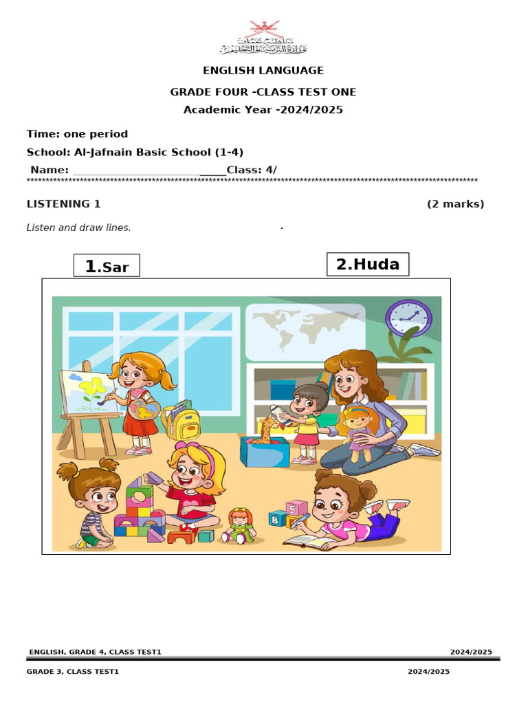 Grade 4 English Class Test 2024/2025 | PDF | Chess | Chess Theory